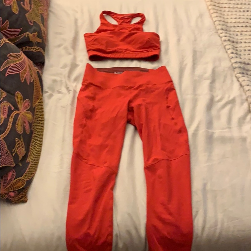 Outdoor Voices Coral/Red Leggings+Sports Bra Set